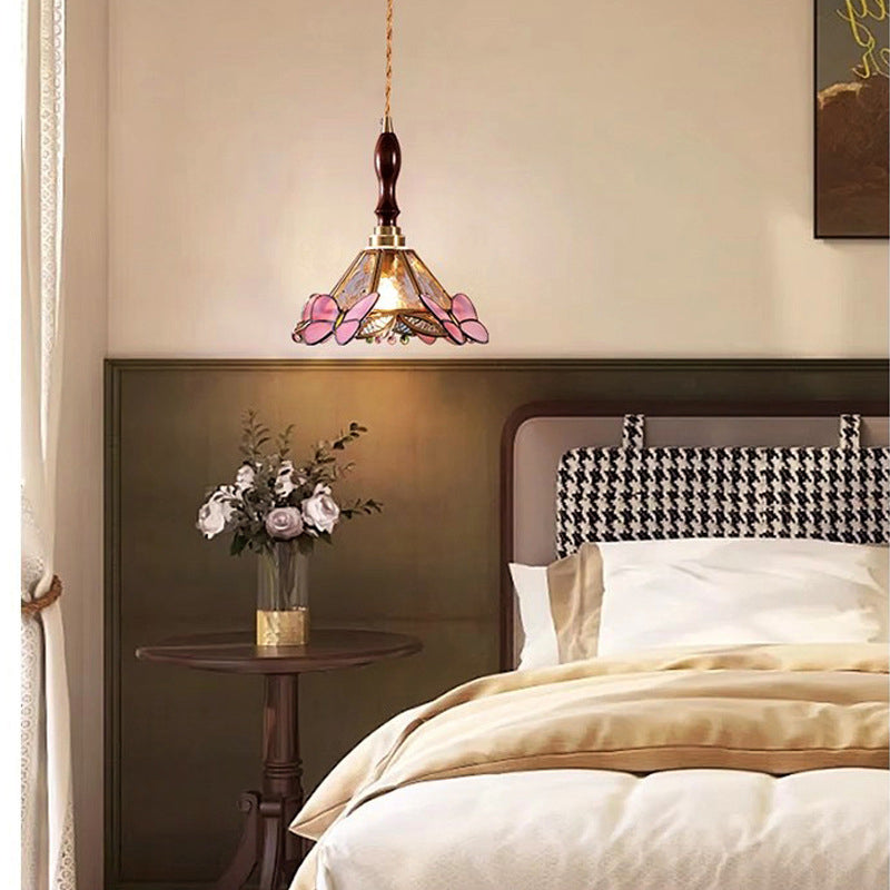Traditionelle japanische konische Pendelleuchte mit Schmetterlingsglas für Wohnzimmer