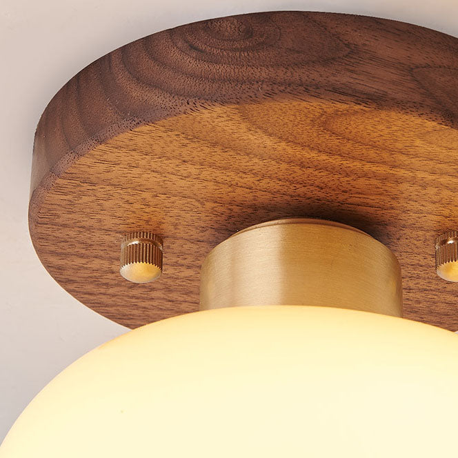 Modern Minimalist Bellflower Walnut Resin 1-Light Semi-Flush Mount Ceiling Light