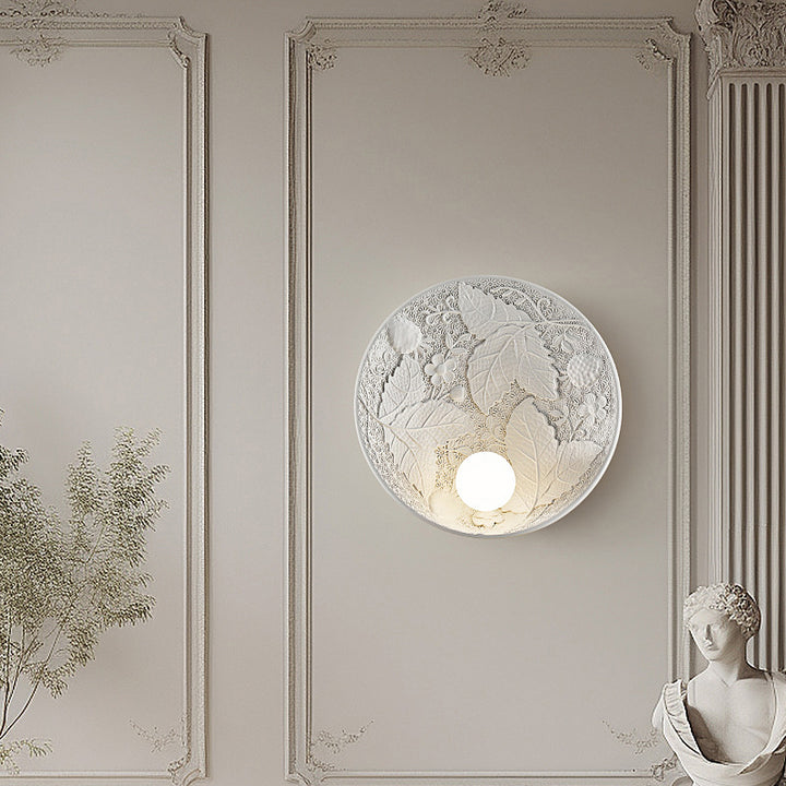 Applique Murale Traditionnelle Vintage Sculptée en Disque Rond Résine 1 Lumière pour Chambre 