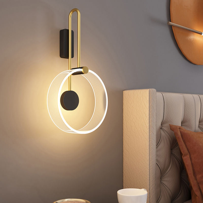 Lámpara de Aplique de Pared LED con Anillo Redondo de Hierro Acrílico Moderno Minimalista para la Mesita de Noche 