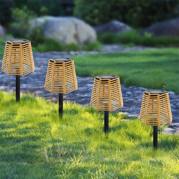 Iluminación de paisaje LED de cilindro de plástico de hierro impermeable solar de casa de campo tradicional para jardín 