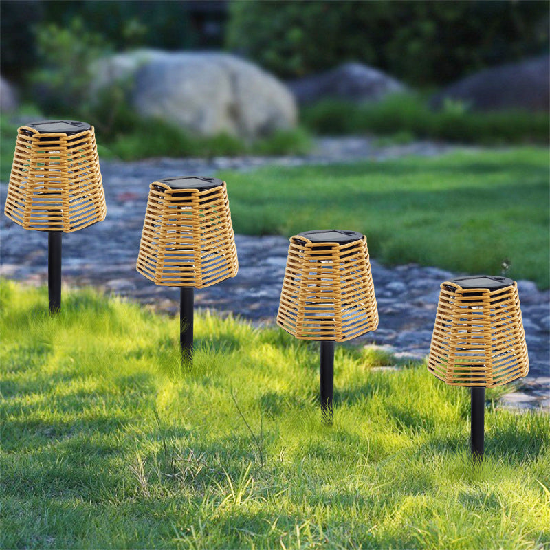 Iluminación de paisaje LED de cilindro de plástico de hierro impermeable solar de casa de campo tradicional para jardín 