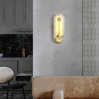Traditional Chinese Copper Marble Round Elliptical LED Wall Sconce Lamp For Hallway