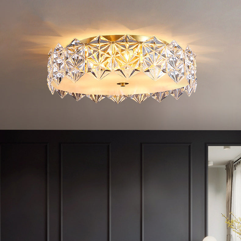Plafonnier moderne minimaliste rond en cristal et cuivre complet à 4/6 lumières pour salon 
