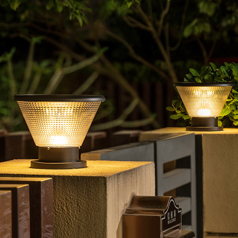 Moderne Einfachheit Solar Quadratisch Runde Aluminium Acryl LED Pfostenkopf Licht Für Garten 