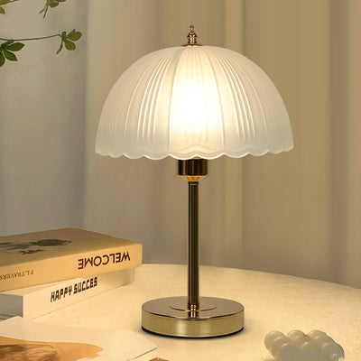 Contemporary Nordic Iron Glass Dome Petal 1-Light Table Lamp For Bedside