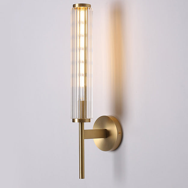Moderne Luxus Messing Glas Zylinder 1-Licht Wandleuchte Lampe für Schlafzimmer 