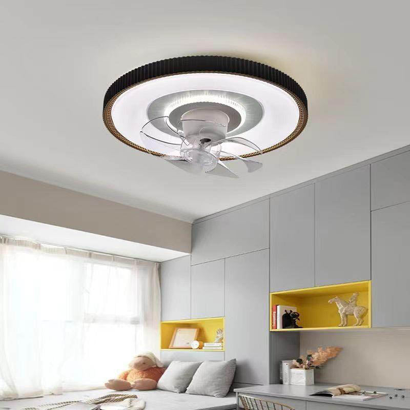 Modern Minimalist Round Hardware LED Flush Mount Ceiling Fan Light For Living Room