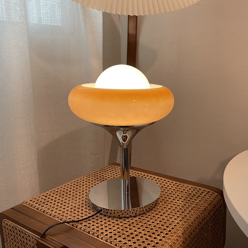 Contemporary Scandinavian Egg Tart Glass Shade Iron Base 1-Light Table Lamp For Study