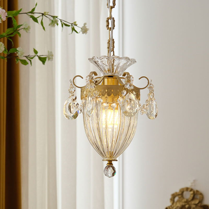 Lanterne française traditionnelle en cuivre sculpté avec cristal 1 lumière pour salon 
