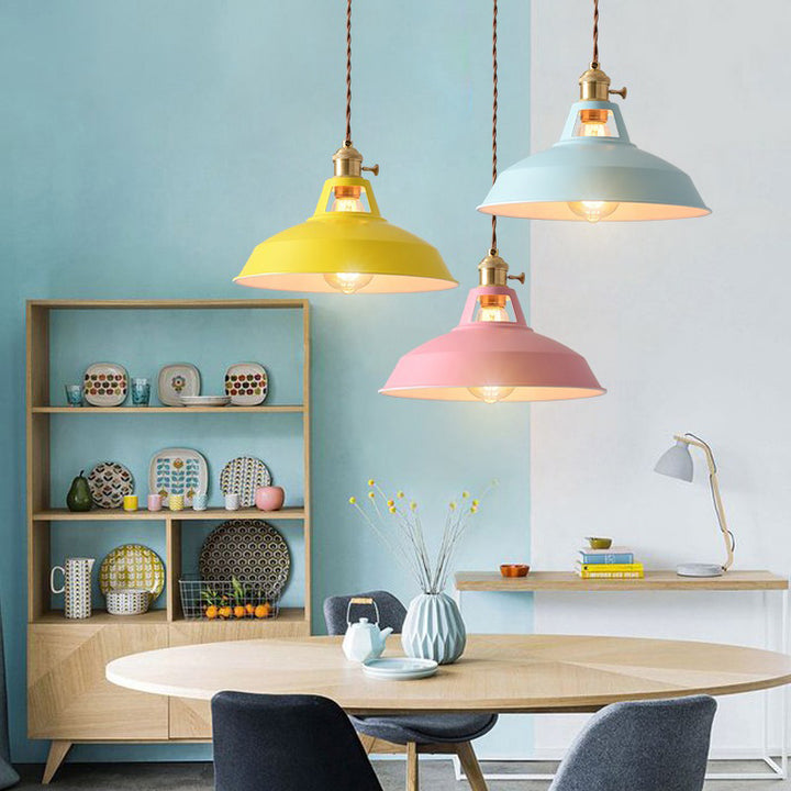 Zeitgenössische skandinavische runde Macaron Eisen 1-Licht Pendelleuchte für Wohnzimmer 