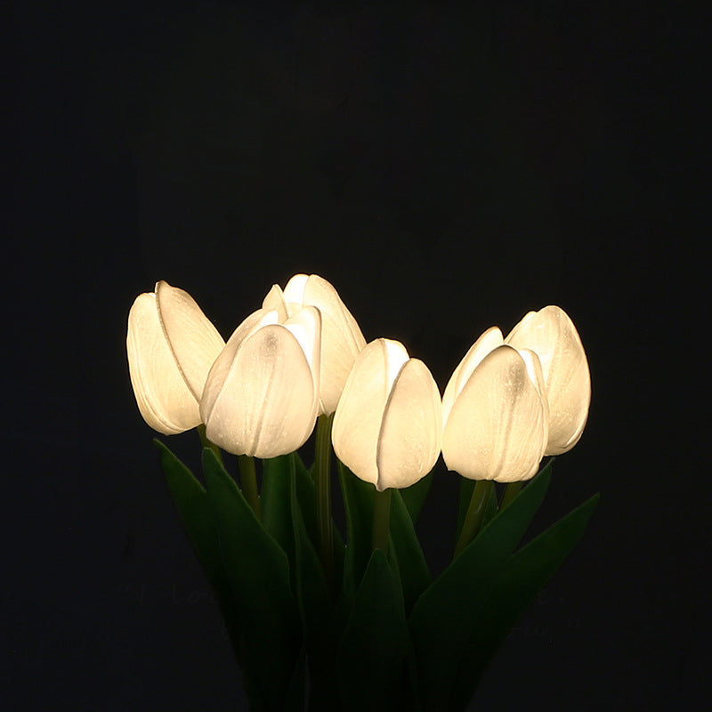 مصباح طاولة LED بتصميم حديث على طراز آرت ديكو من السيراميك PU مع زهرة توليب محاكاة للجانب السرير 
