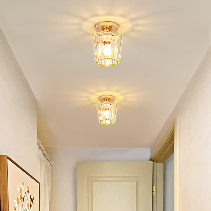 Modern Minimalist Striped Crystal Cylinder Hardware 1-Light Semi-Flush Mount Ceiling Light for Living Room