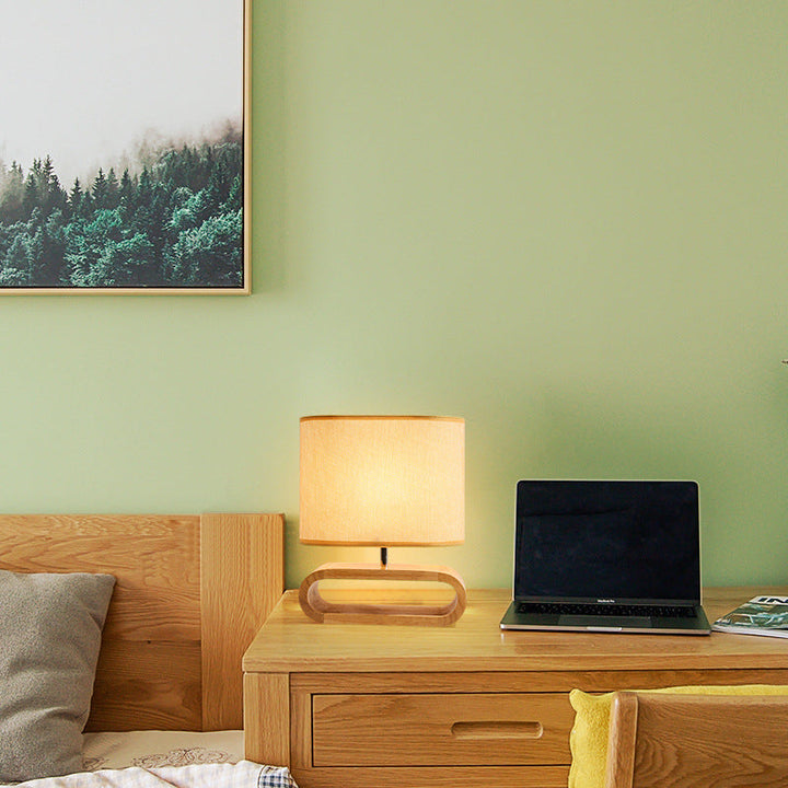 Lámpara de mesa contemporánea nórdica de cilindro de tela de madera elíptica de 1 luz para estudio 