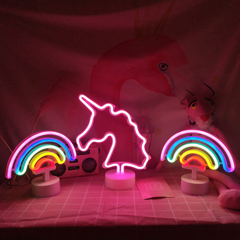 Lampe de table LED en acrylique plastique licorne arc-en-ciel créative contemporaine pour chambre 