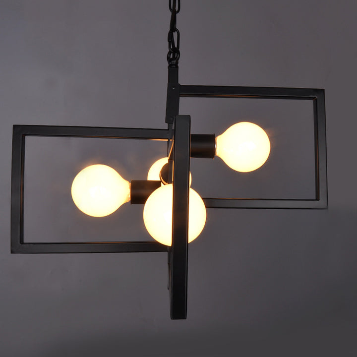 Chandelier moderne minimaliste carré en fer à 4 lumières pour salon 