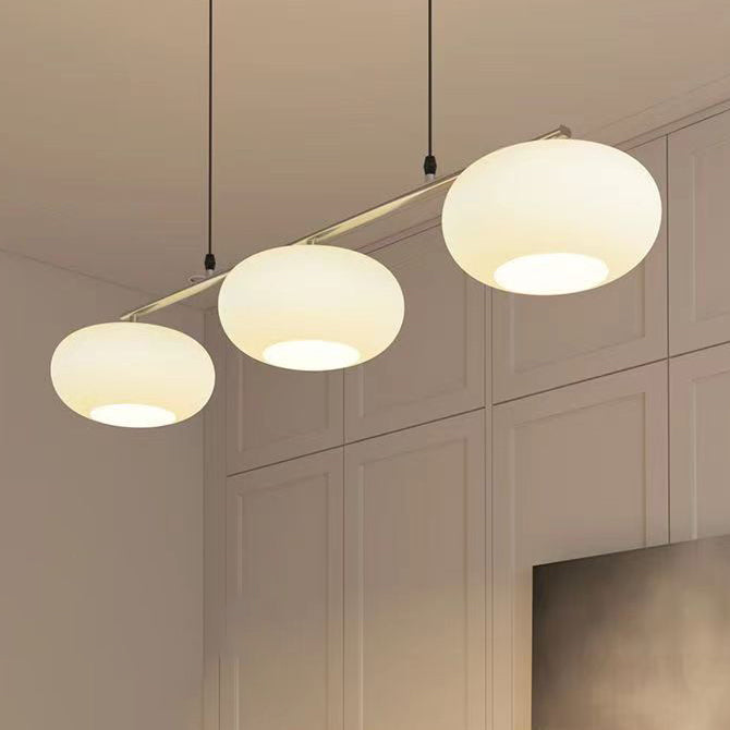 Lustre moderne minimaliste long en verre kaki et fer à 3 lumières pour salle à manger 