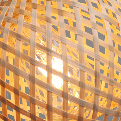 Traditional Chinese Round Bamboo Rattan Sphere 1-Light Pendant Light For Living Room