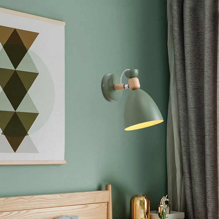 Moderne minimalistische runde Horn Aluminium Holz 1-Licht Wandleuchte Lampe für Schlafzimmer 