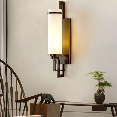 Modern Chinese Marble Column Copper 1-Light Wall Sconce Lamp