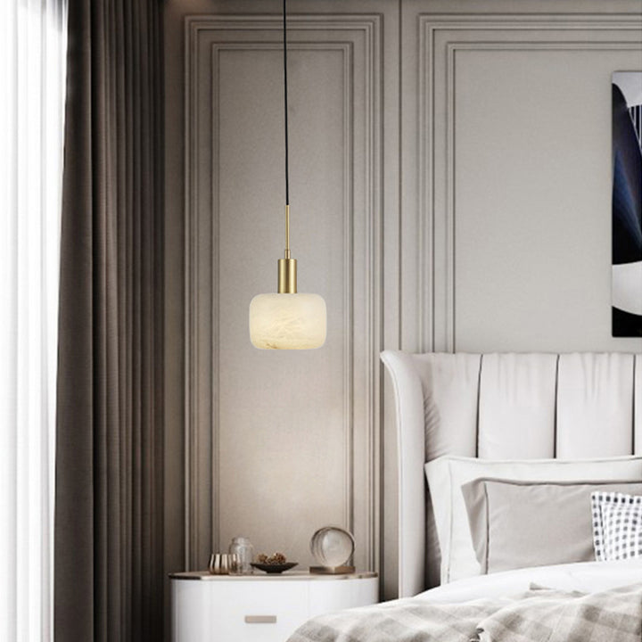 Lumière suspendue moderne minimaliste cylindre en cuivre massif avec marbre à 1 ampoule pour chambre 