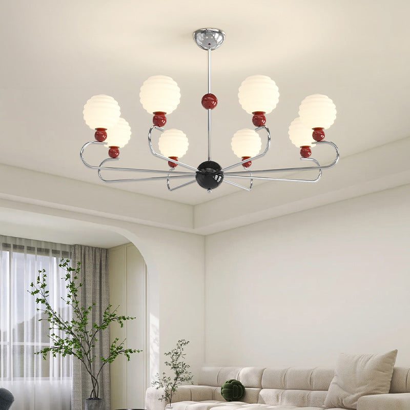 Chandelier contemporain nordique avec abat-jour en verre en forme de haricot magique et cadre en fer à 5/8 lumières pour salon 