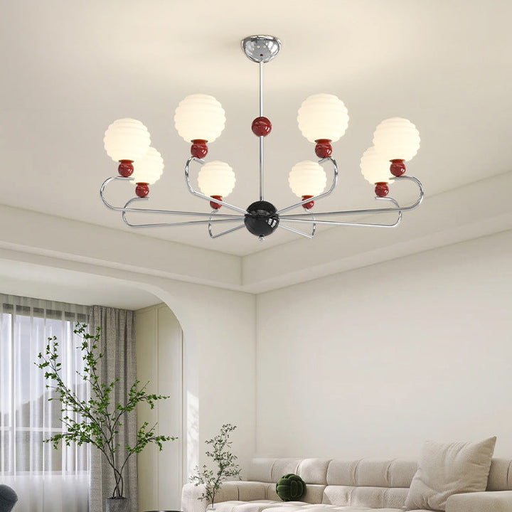 Chandelier contemporain nordique avec abat-jour en verre en forme de haricot magique et cadre en fer à 5/8 lumières pour salon 