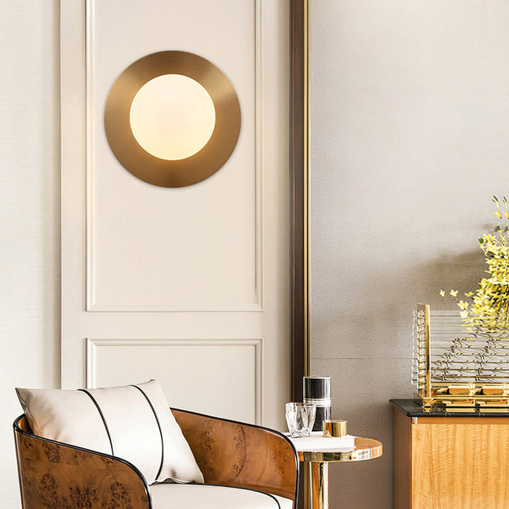Applique Murale Moderne Minimaliste Ronde en Verre et Fer avec 1 Lumière pour Salon 