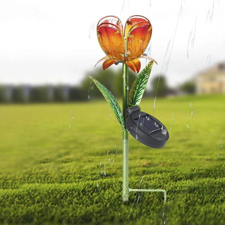 Lumière paysagère LED en fer à verre à fleurs solaire minimaliste moderne et étanche pour jardin 