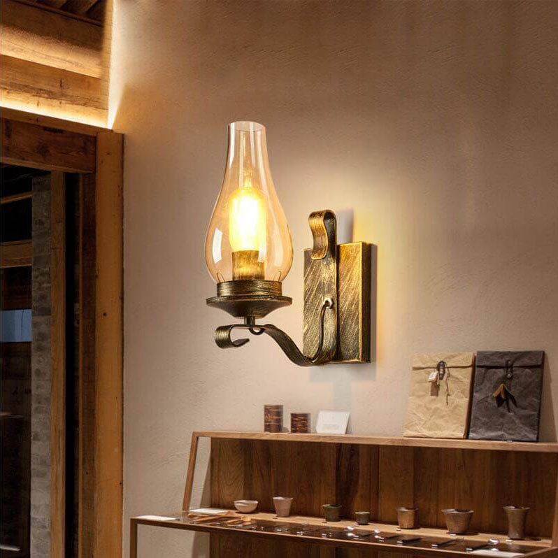 Industrial Vintage Wrought Iron Glass Bottle Lampshade 1-Light Wall Sconce Lamp