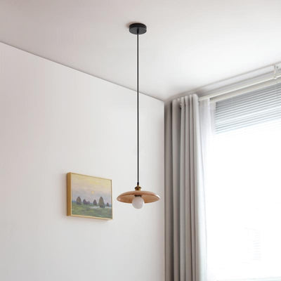 Lámpara Colgante de 1 Luz de Madera Original con Disco Metálico Japonés Tradicional para Sala de Estar 