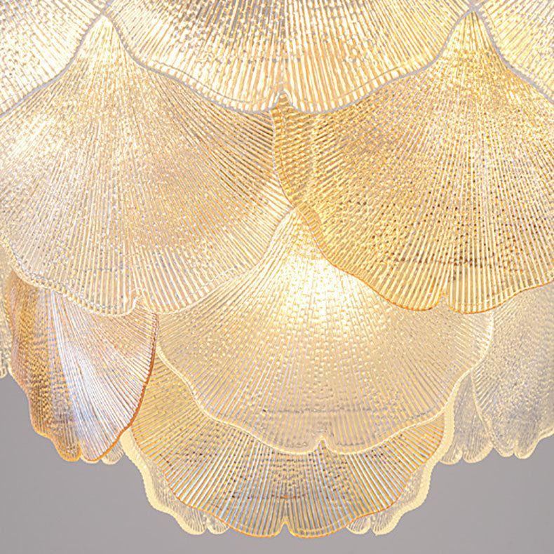 Lustre à 6/9 lumières en verre et fer avec feuille de ginkgo traditionnel français pour salon 