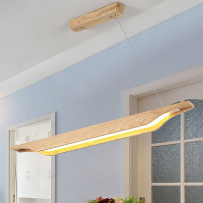 Japanese Minimalist Long Strip Ash Wood Acrylic Shade LED Island Light Pendant Light