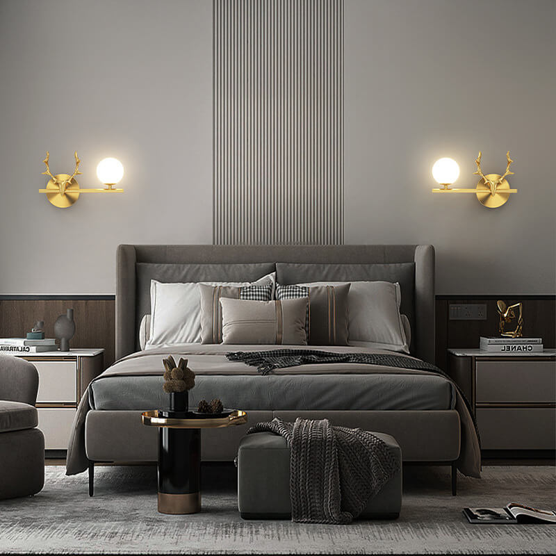 Lámpara de Aplique de Pared de 1 Luz de Vidrio y Latón Completo de Lujo Moderno con Astas 