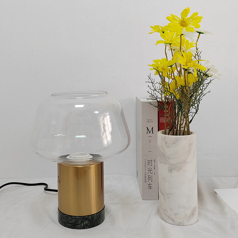 Moderne minimalistische zylindrische Marmor-Eisen-Glas Tischlampe mit 1 Licht 