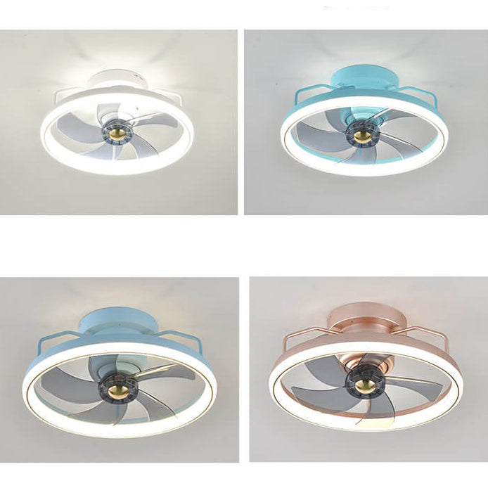 Modern Minimalist Circle Ring Acrylic Shade LED Semi-Flush Mount Ceiling Fan Light