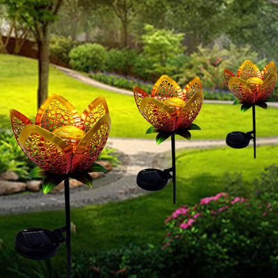 Solar Wrought-Iron Hollow Petals LED Outdoor Ground Insert Landscape Light