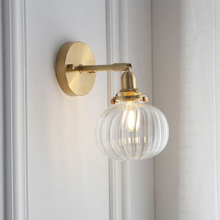 Traditionelle Vintage Messing Kürbis Glas Schatten 1-Licht Wand Leuchte Lampe für Wohnzimmer 