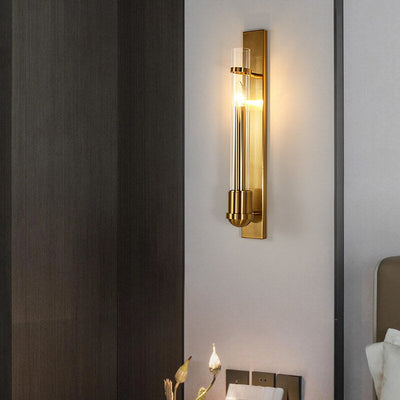 Applique Murale à LED avec Cadre en Verre Cylindrique Finition Dorée de Luxe Moderne pour Salon 
