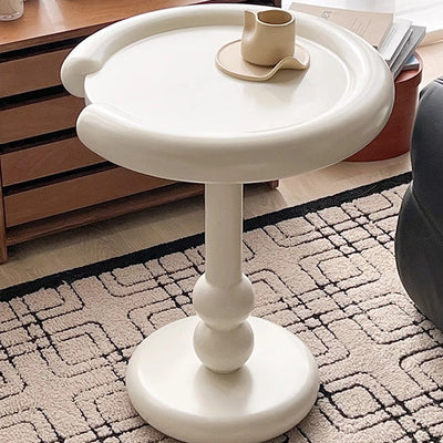 Table d'appoint moderne minimaliste avec base ovale en colonne, plateau en densité, bois de hêtre et fibre de verre pour le salon 