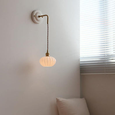 Japanese Minimalist Glass Round Ceramic Base 1-Light Wall Sconce Lamp