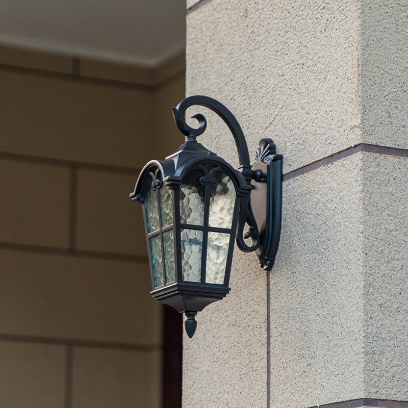 Lámpara Aplique de Pared de 1 Luz de Vidrio de Aluminio con Forma de Ventana Cuadrilateral Tradicional Europea para Patio Exterior 