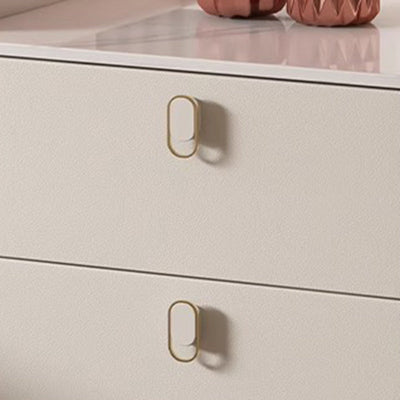 Table de chevet moderne minimaliste en cuir microfibre de pin avec panneau carré en pierre, 2 tiroirs pour chambre à coucher 