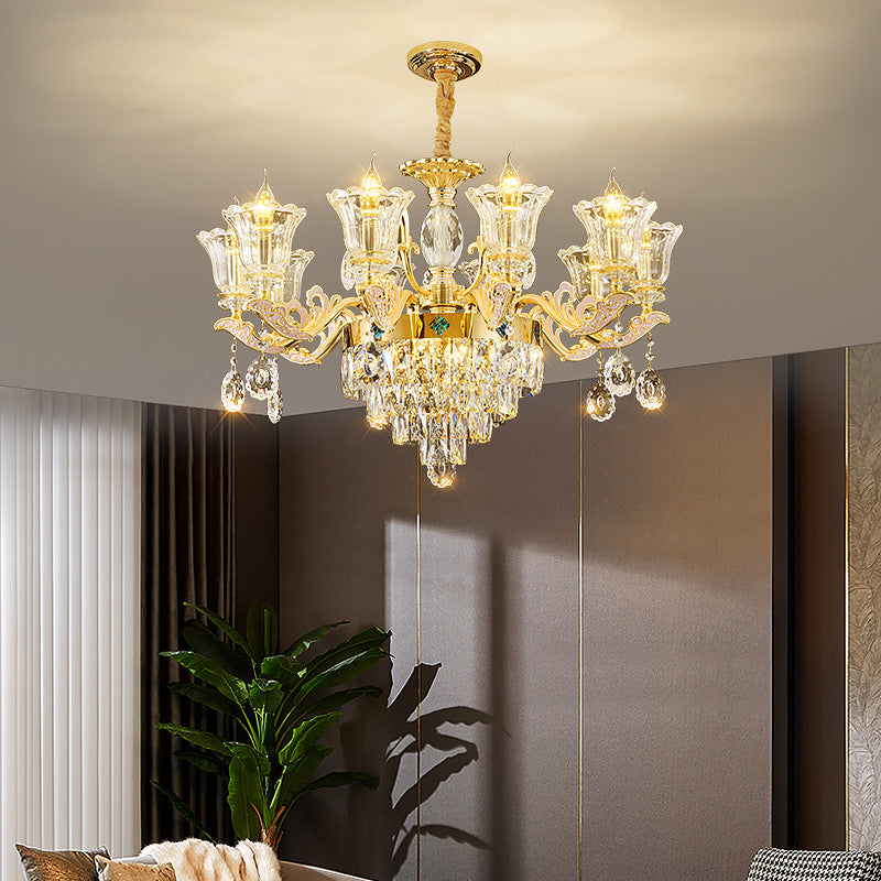 Zeitgenössischer Luxus-Zweigglas-Zink-Kronleuchter mit 6/8/10/15 Lichtern für Wohnzimmer 