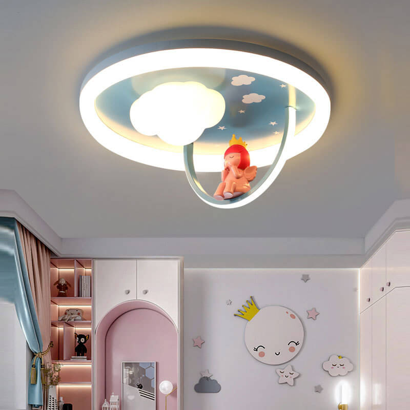 Zeitgenössische kreative Kinder Wolkenrunde Harz Eisen Acryl LED Deckenleuchte für das Schlafzimmer 