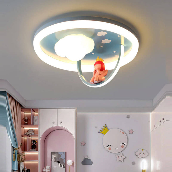 Zeitgenössische kreative Kinder Wolkenrunde Harz Eisen Acryl LED Deckenleuchte für das Schlafzimmer 