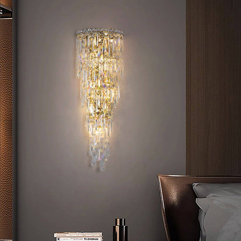 Zeitgenössische Luxus Kristall Quaste Halb Pfosten 1-Licht Wandleuchte Lampe für Wohnzimmer 