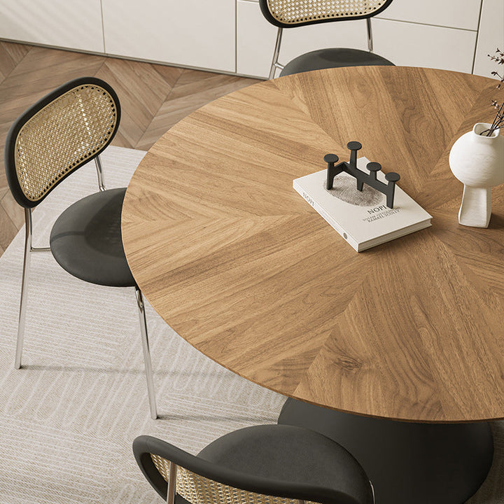 Mesa de comedor contemporánea retro redonda cónica de nogal y acero al carbono para 2 asientos 