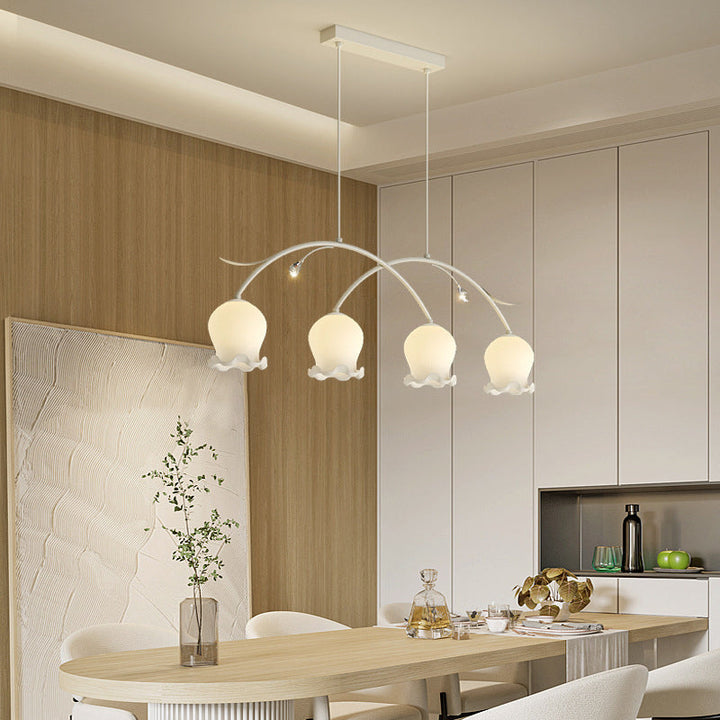 Zeitgenössische Einfachheit Blume Glas Schatten Arc Eisen Streifen 3/4-Licht Insel Licht Kronleuchter Für Schlafzimmer 