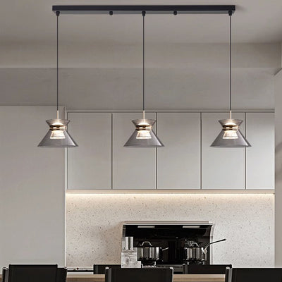 Moderne minimalistische runde Trichter Hardware Acryl LED Insel Licht Kronleuchter für Esszimmer 